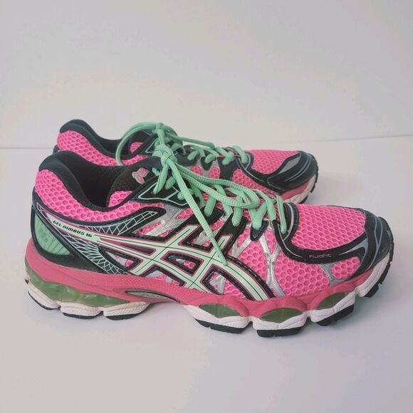 Asics Gel Nimbus 16 Pink Green Running Sneakers T485N Women Size 7,5 - Picture 12 of 16